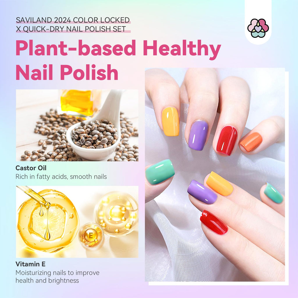 SAVILAND Quick Dry Nail Polish Set - 14 Neon Summer Colors, Base & Top Coat Included
