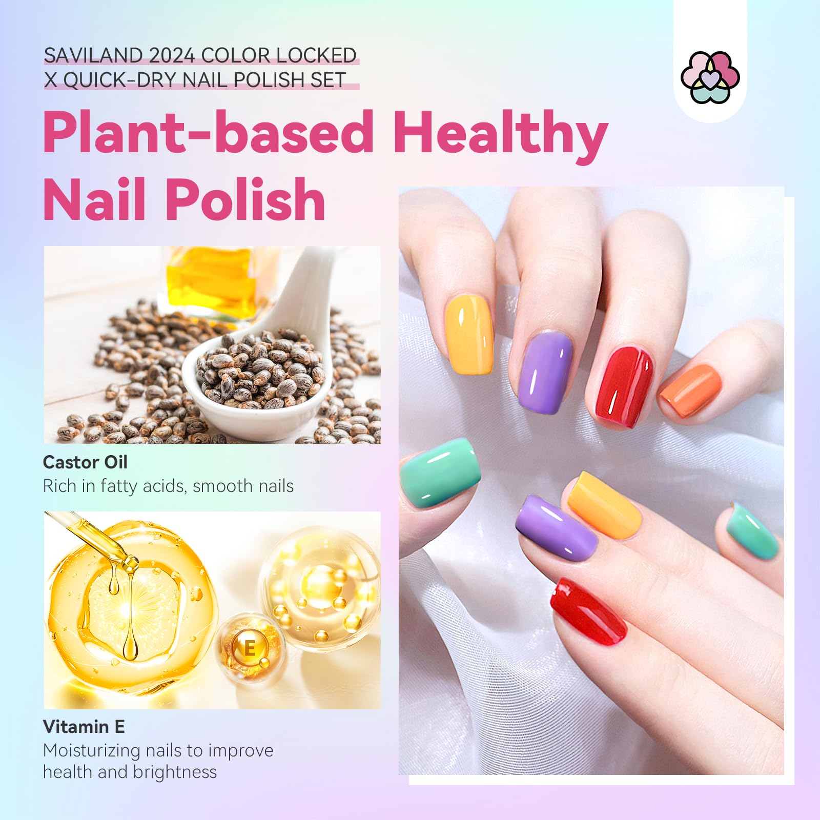 SAVILAND Quick Dry Nail Polish Set - 14 Neon Summer Colors, Base & Top Coat Included