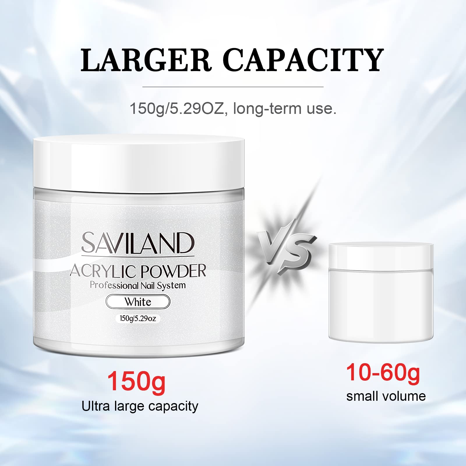 SAVILAND White Acrylic Nail Powder 150g – Large Capacity for DIY & Salon Use (No Lamp Needed)