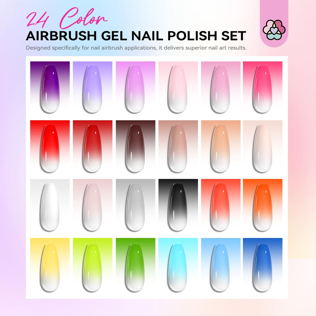 SAVILAND 24-Color Airbrush Gel Nail Polish – HEMA-FREE, No Dilution, Non-Acetone for Gradients & Nail Art