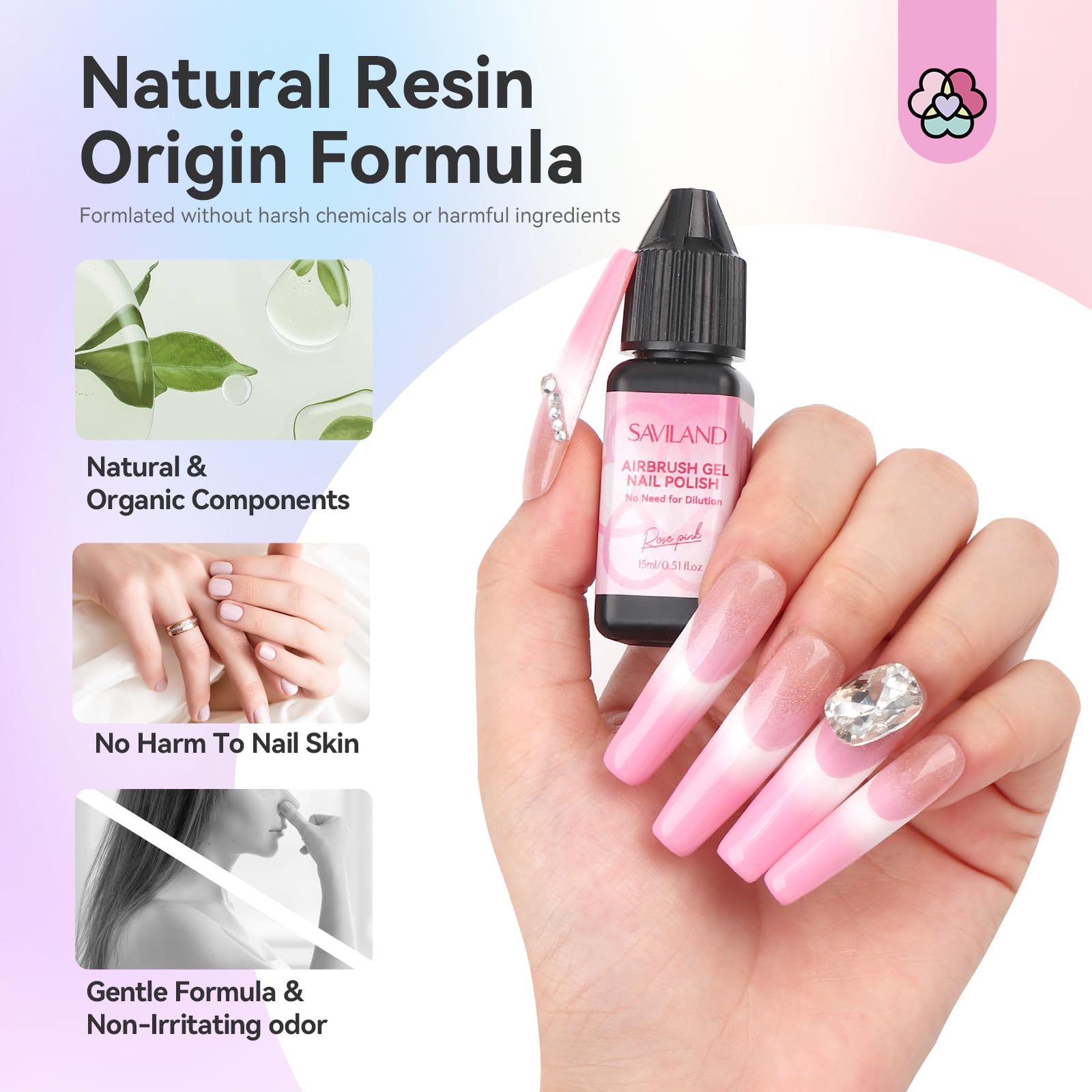 SAVILAND 24-Color Airbrush Gel Nail Polish – HEMA-FREE, No Dilution, Non-Acetone for Gradients & Nail Art