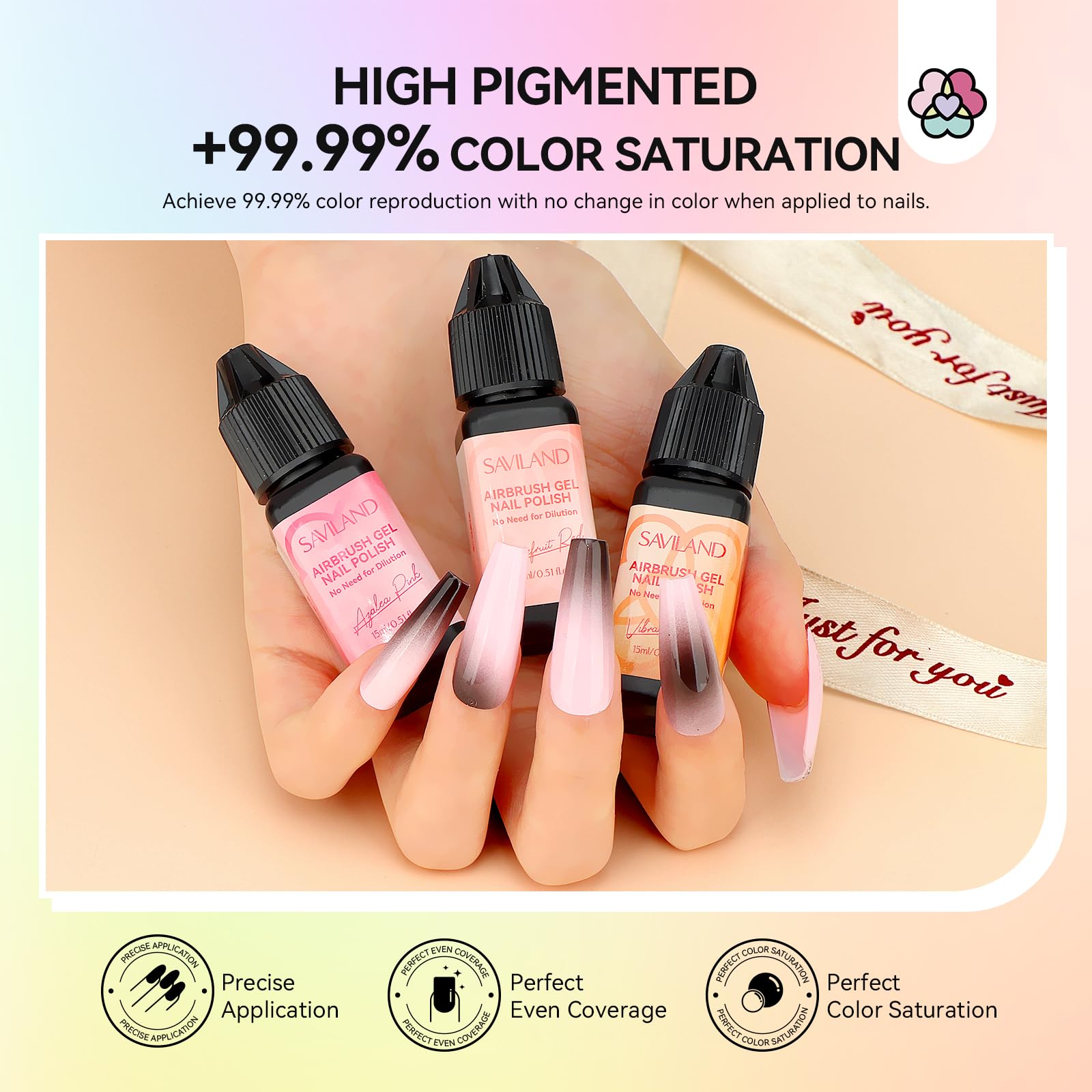 SAVILAND Airbrush Gel Nail Polish – 36 Colors, No Dilution, High Pigment for Nail Art