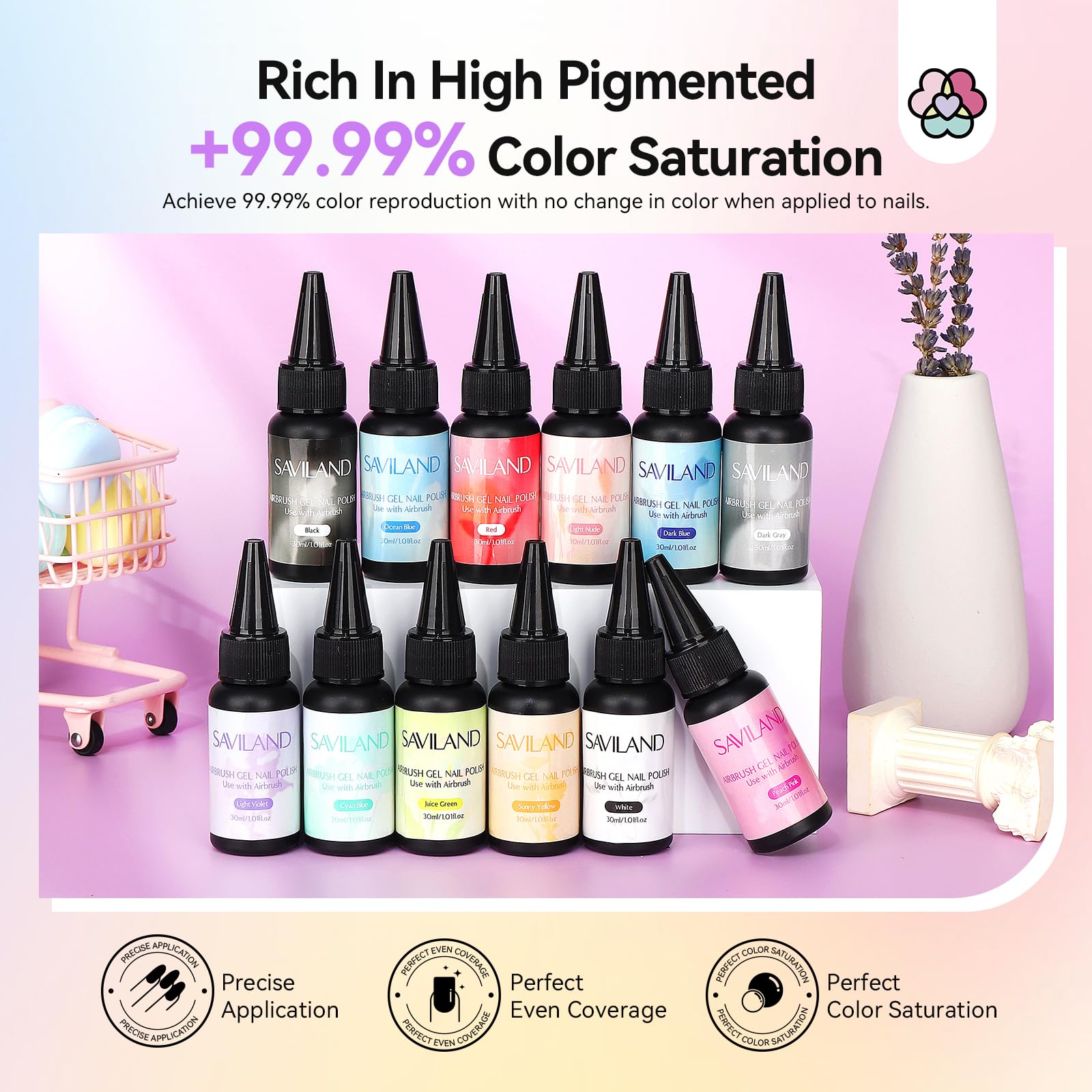 SAVILAND Airbrush Gel Nail Polish Set – Hema-Free, 30ml, No-Dilution, 12 Colors for Nail Art