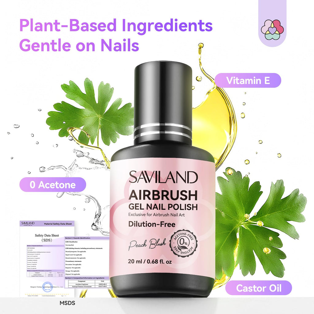 SAVILAND Dilution-Free Airbrush Gel Nail Polish Set – 6x20ml, 0-Acetone, Up to 4 Weeks Wear