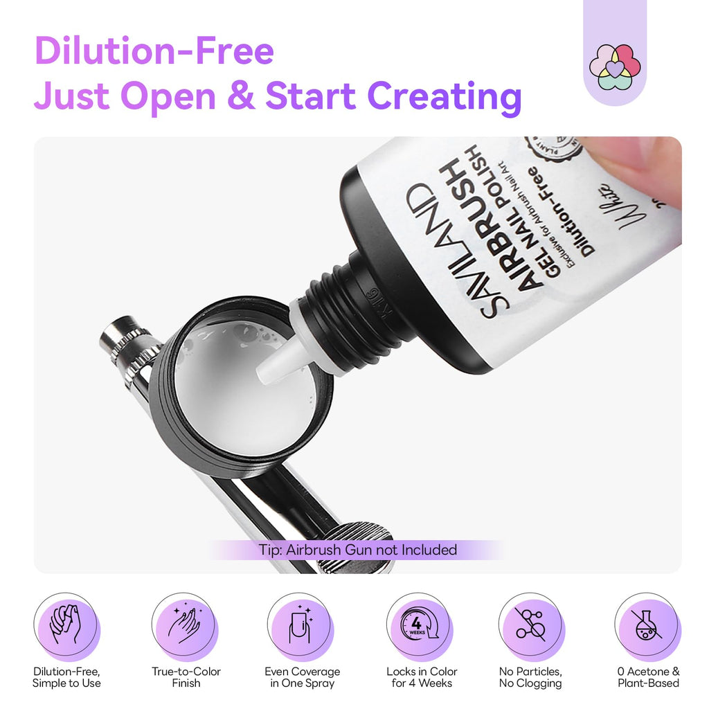 SAVILAND Dilution-Free Airbrush Gel Nail Polish Set – 6x20ml, 0-Acetone, Up to 4 Weeks Wear