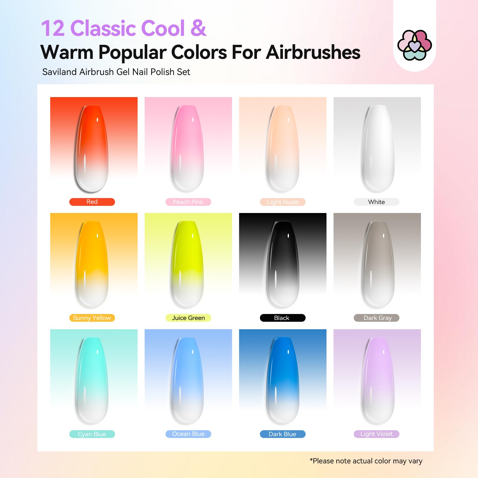 SAVILAND Airbrush Gel Nail Polish Set – Hema-Free, 30ml, No-Dilution, 12 Colors for Nail Art