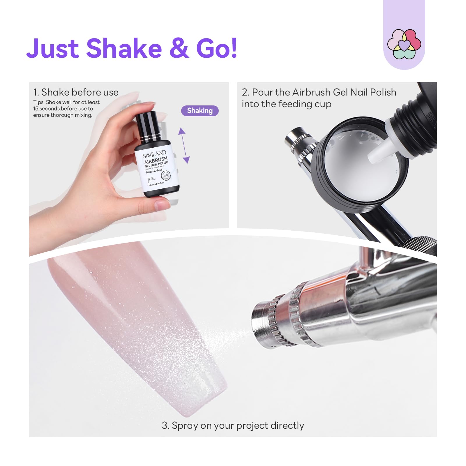 SAVILAND Dilution-Free Airbrush Gel Nail Polish Set – 6x20ml, 0-Acetone, Up to 4 Weeks Wear
