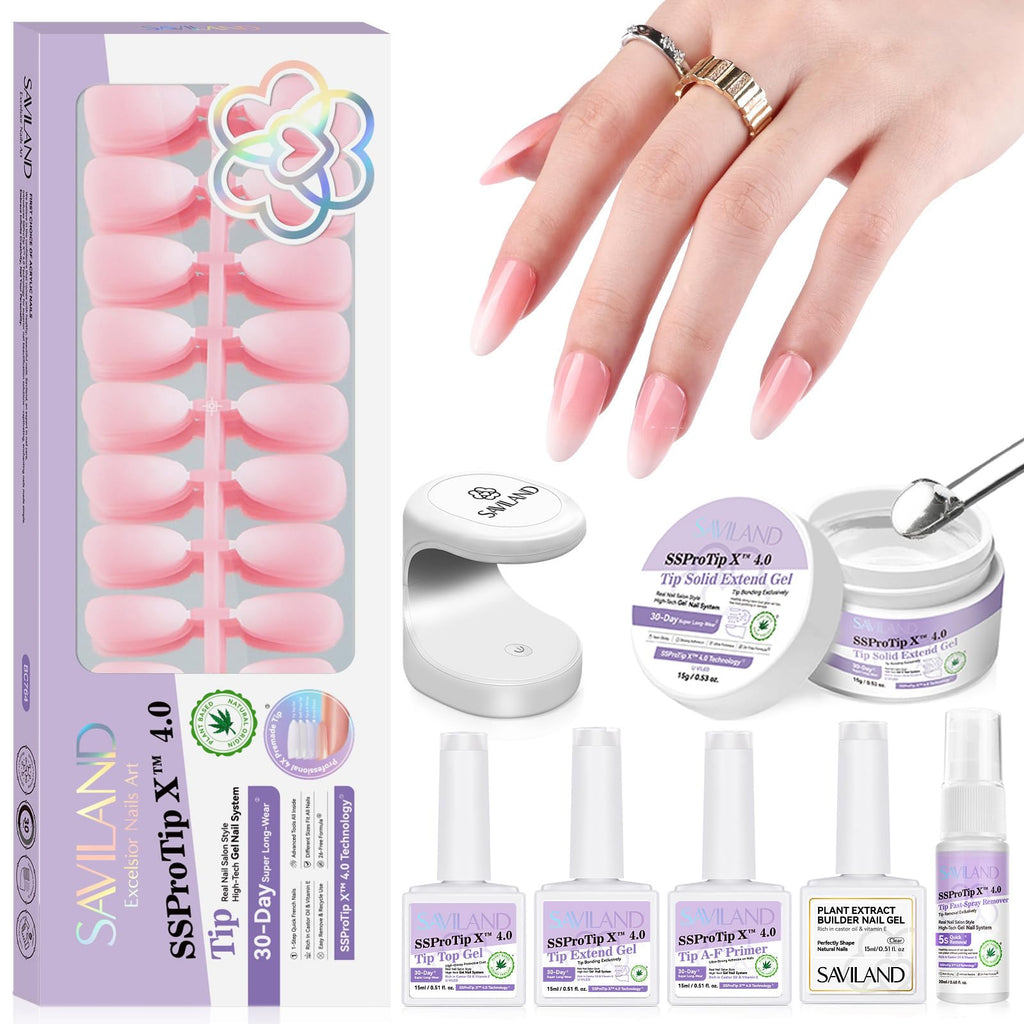 SAVILAND Almond Nail Tips – 96 Pcs, 16 Sizes, Pink White Ombre, 30 Days Wear