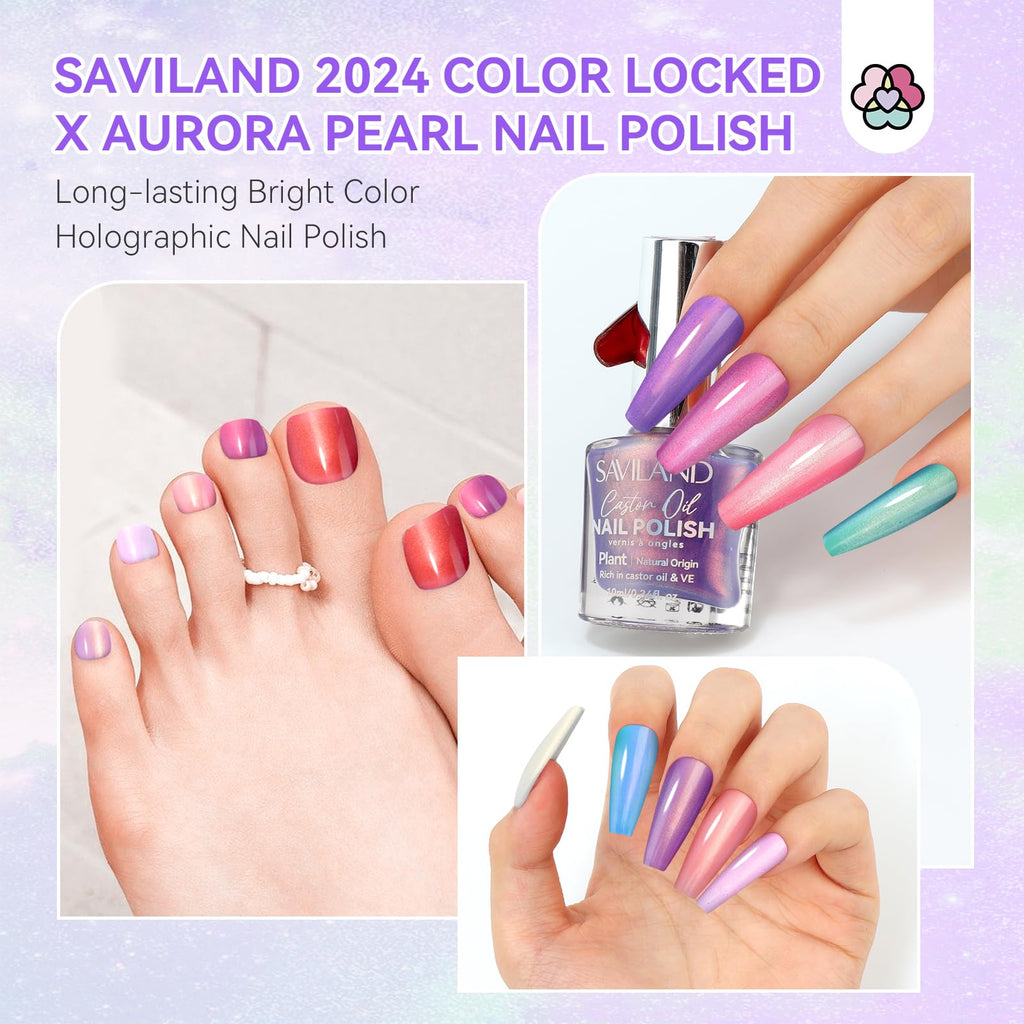 SAVILAND Pearl Nail Polish Set – 12 Aurora Shimmer Colors + Base & Top Coat