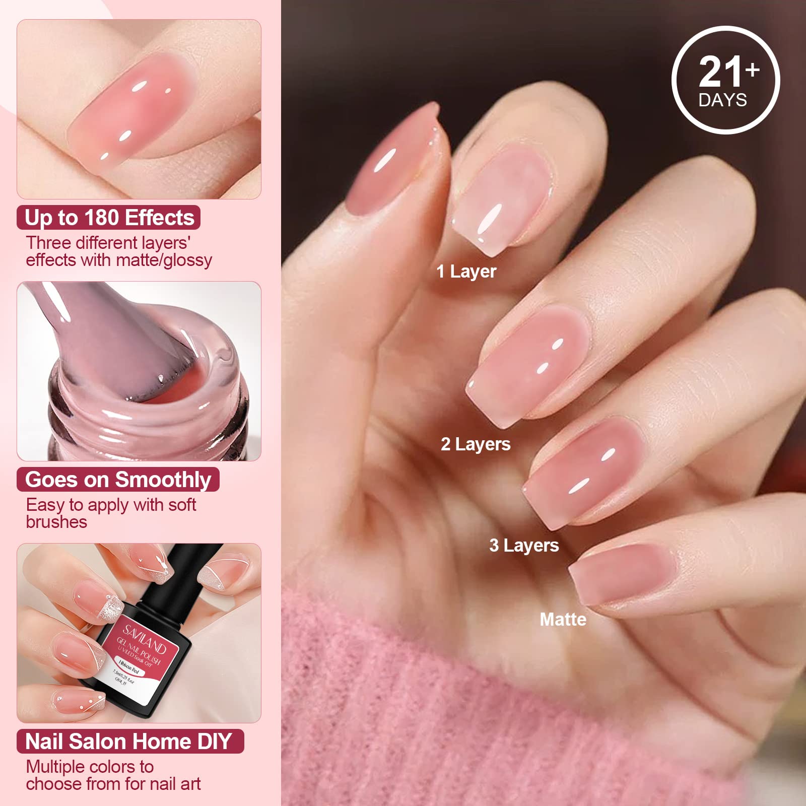 SAVILAND Jelly Gel Nail Polish Set – 30 Colors, 180 Finishes (Sheer, Matte, Glossy)