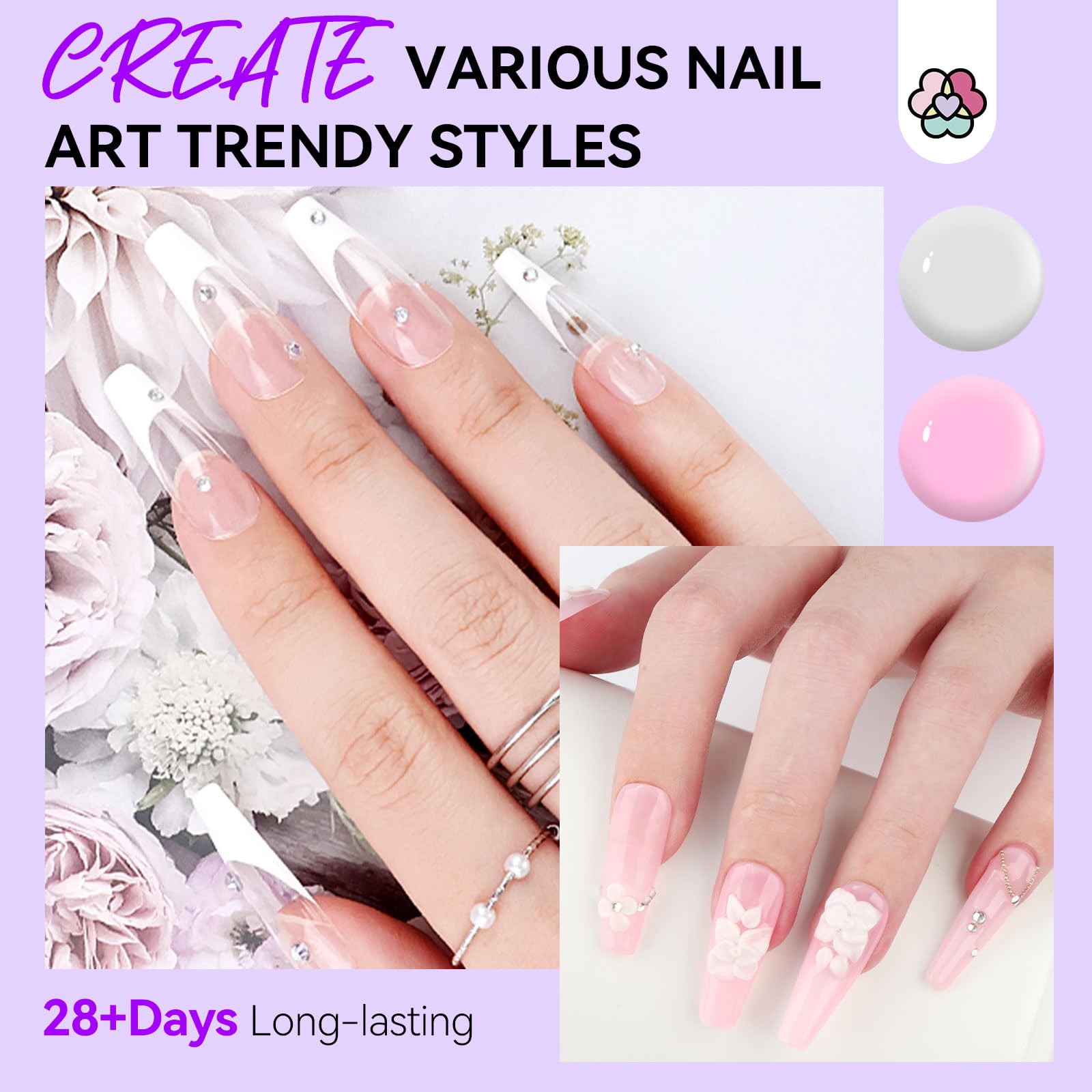 SAVILAND Quick-dry Builder Nail Gel Kit – Clear & Pink Gels with Mini UV Light