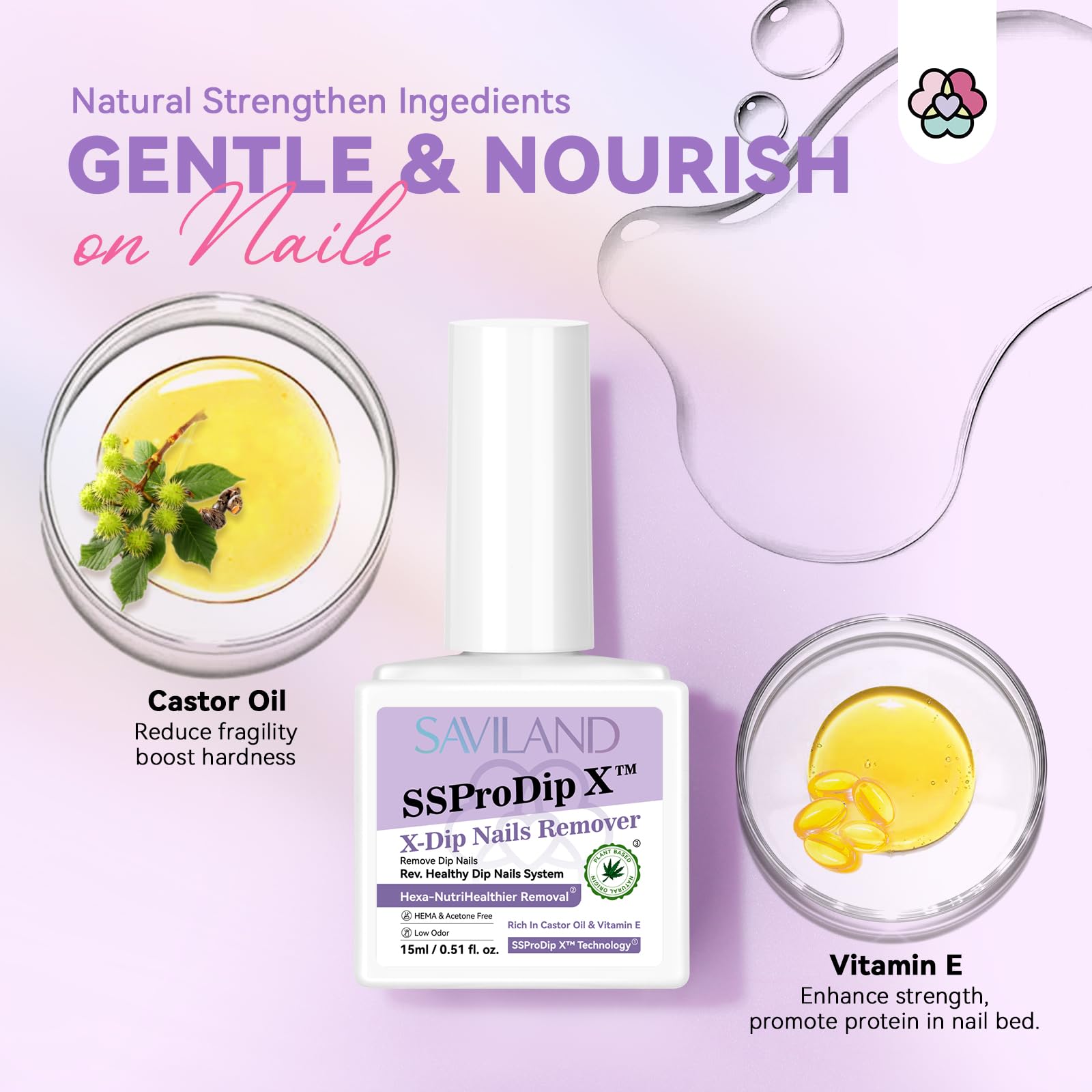 SAVILAND Dip Powder Remover 2 Pcs – Gentle At-Home Nail Removal Kit with Cuticle Oil Pen & Tools