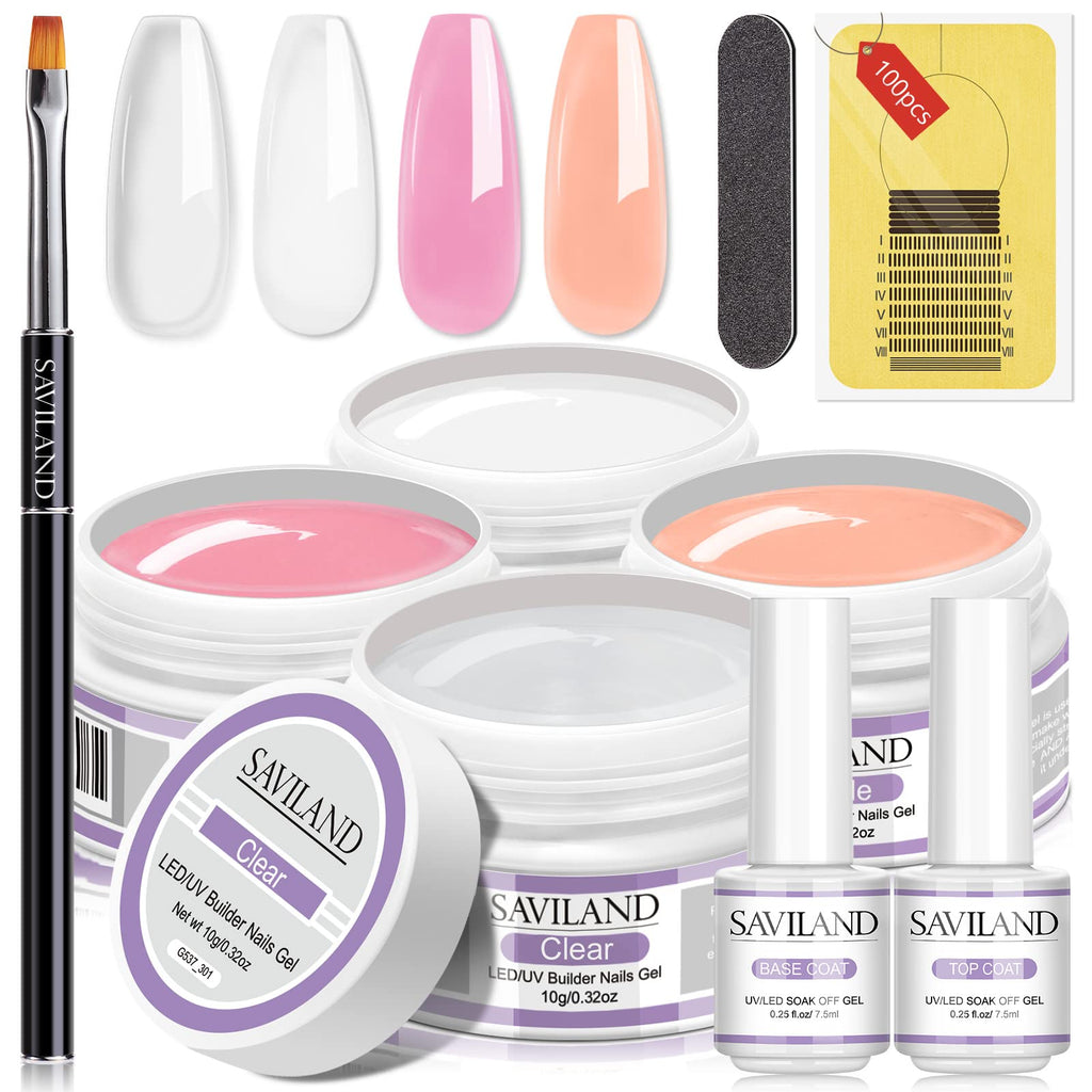SAVILAND Builder Nail Gel Kit – 4-Color Gels, 100 Forms & Tools for At-Home Nail Art