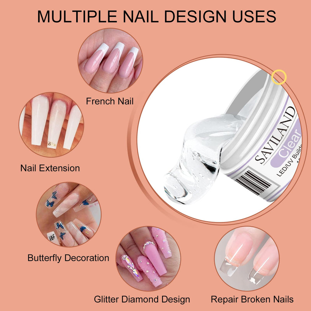 SAVILAND Builder Nail Gel Kit – 4-Color Gels, 100 Forms & Tools for At-Home Nail Art