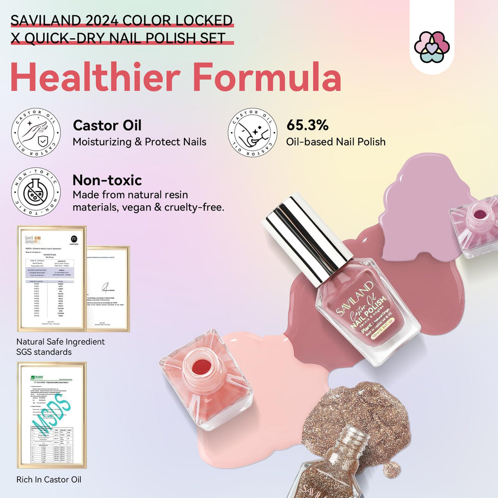 SAVILAND Quick Dry Nail Polish 6-Piece Nude Pink Set | Color Locked X Tech