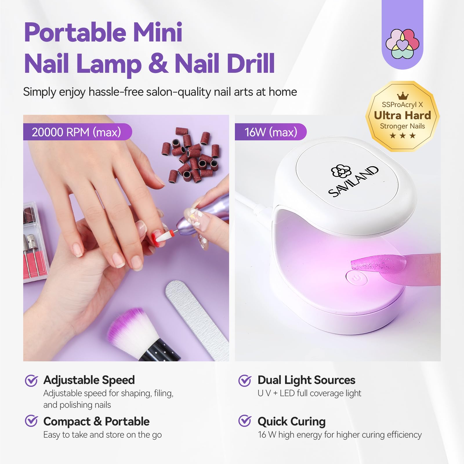 SAVILAND Builder Nail Gel Kit with Nail Drill | UV Lamp, Castor Oil Gel