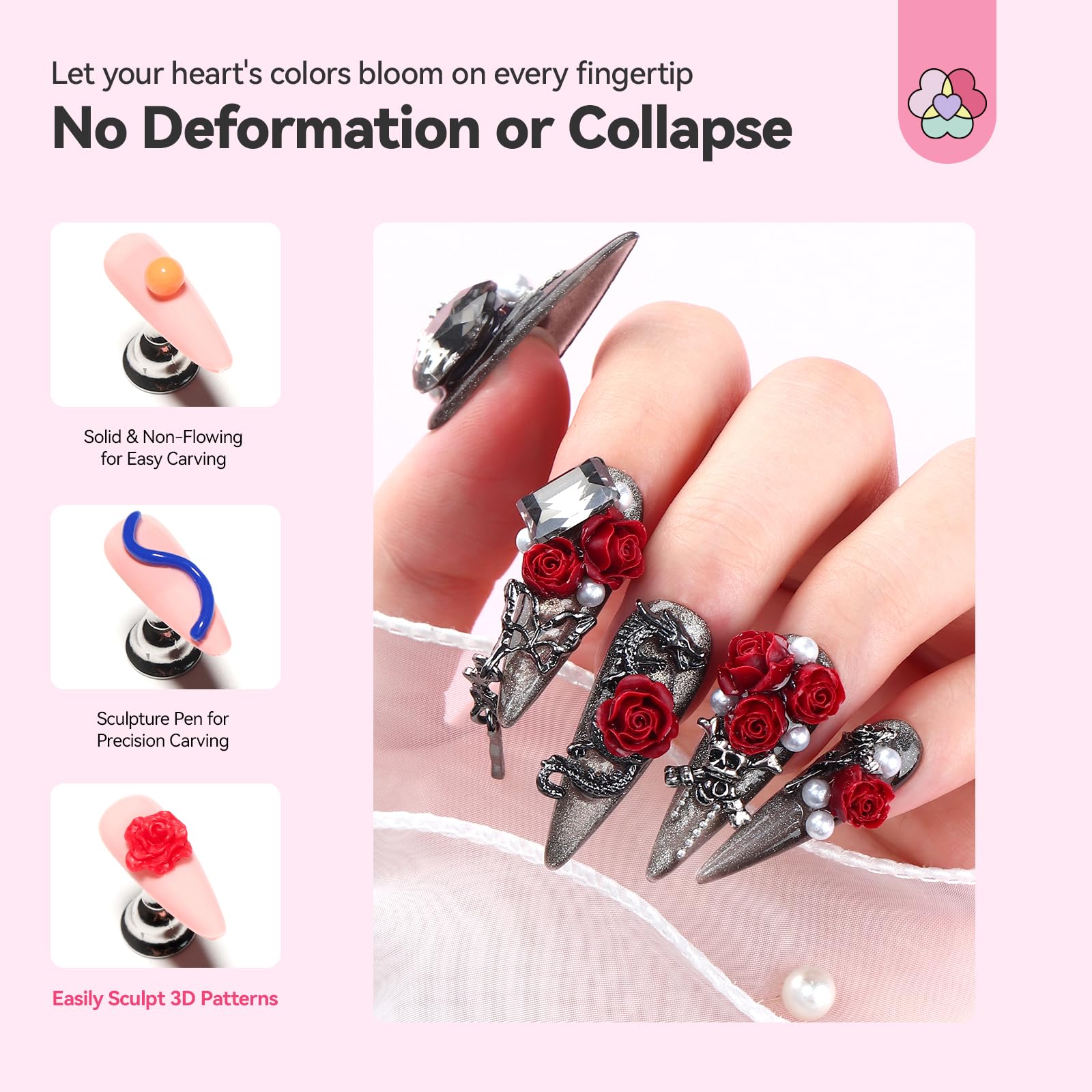 SAVILAND 3D Nail Gel Set – 12 Colors, Non-Sticky Soak Off, 3D Sculpting Kit for DIY Nail Art