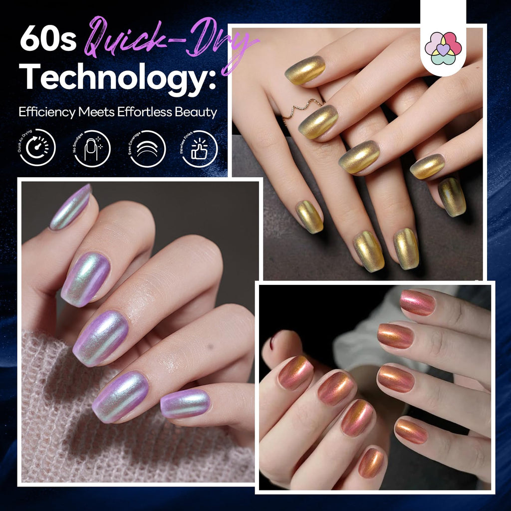 SAVILAND Chameleon Nail Polish Set – 6-Color Holographic Quick-Dry, 12-Free Metallic Chrome Nail Polish