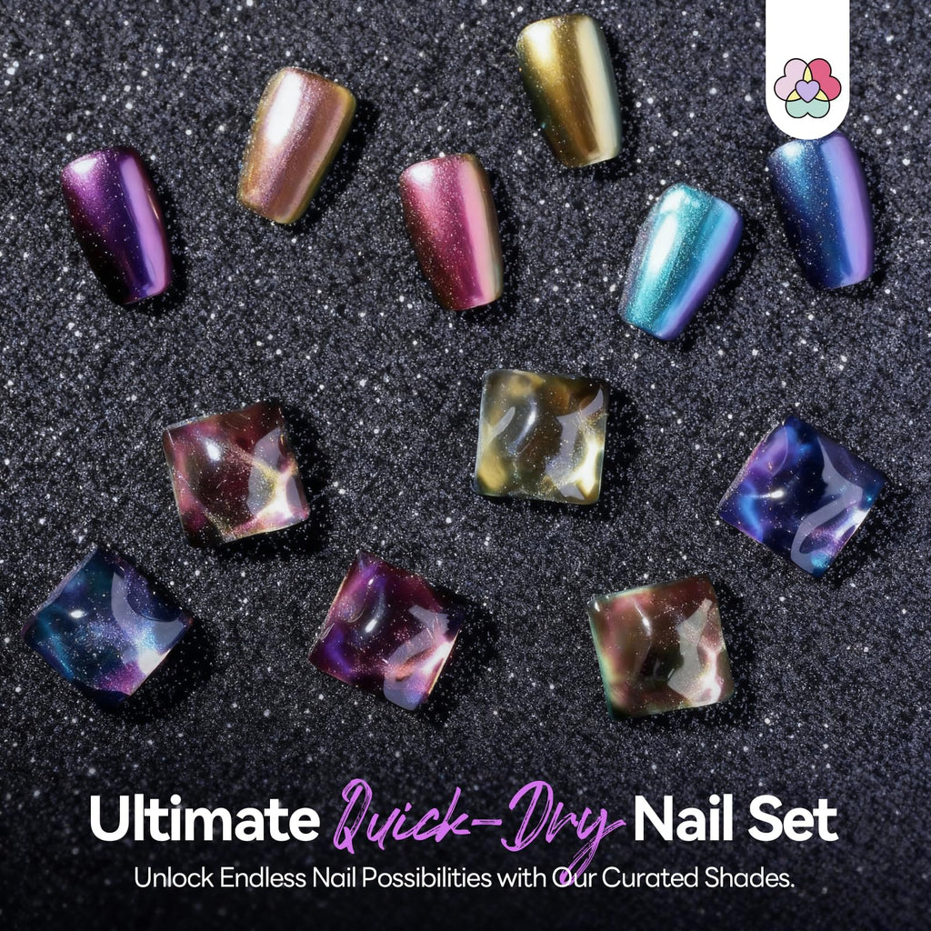 SAVILAND Chameleon Nail Polish Set – 6-Color Holographic Quick-Dry, 12-Free Metallic Chrome Nail Polish