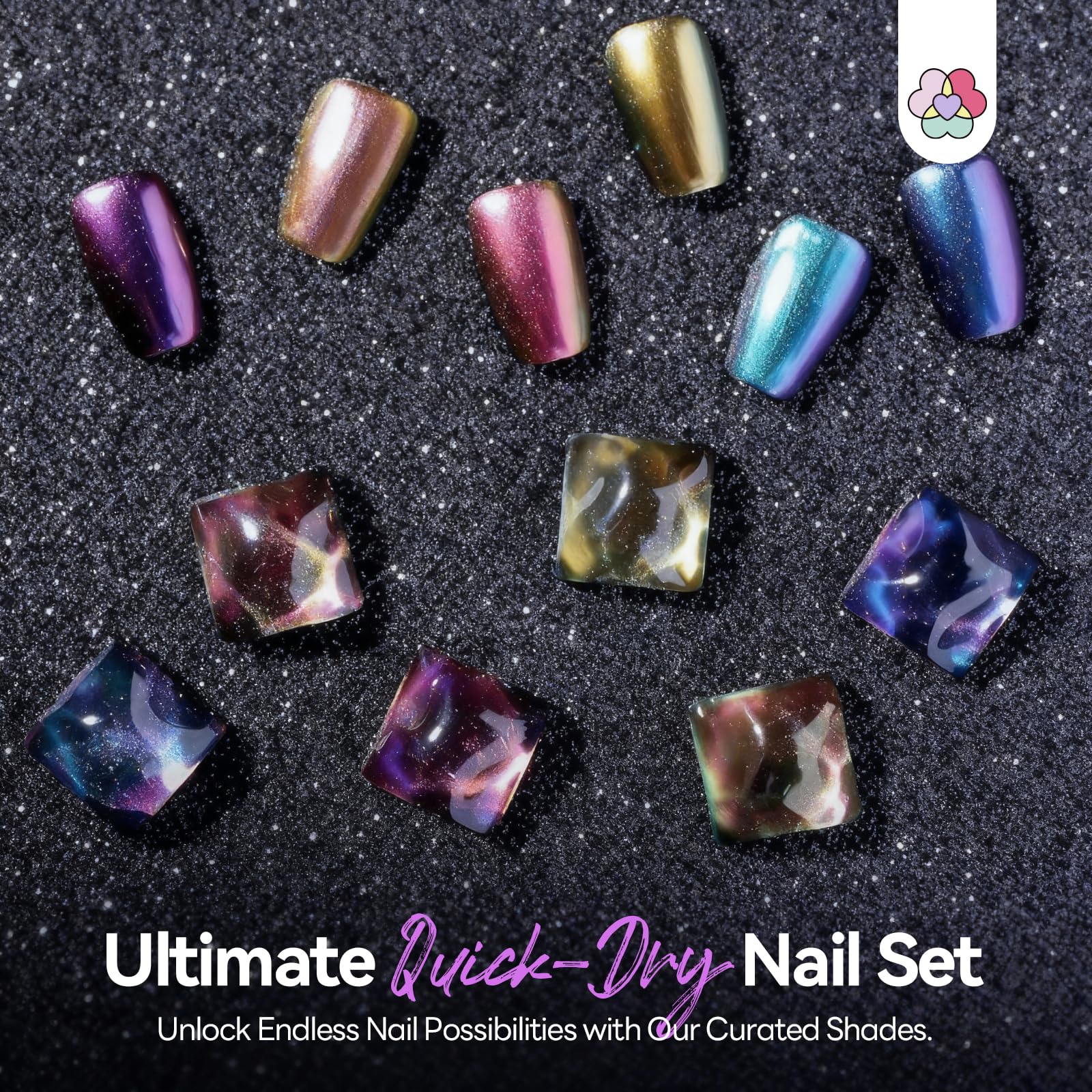 SAVILAND Chameleon Nail Polish Set – 6-Color Holographic Quick-Dry, 12-Free Metallic Chrome Nail Polish