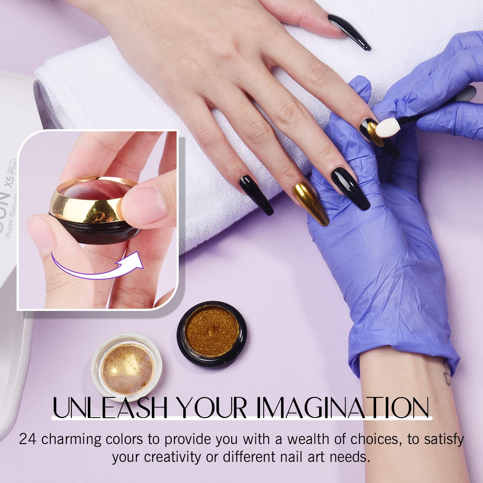 SAVILAND Chrome Nail Powder Set: 24 Metallic Colors for Gel, Acrylic & Nail Art