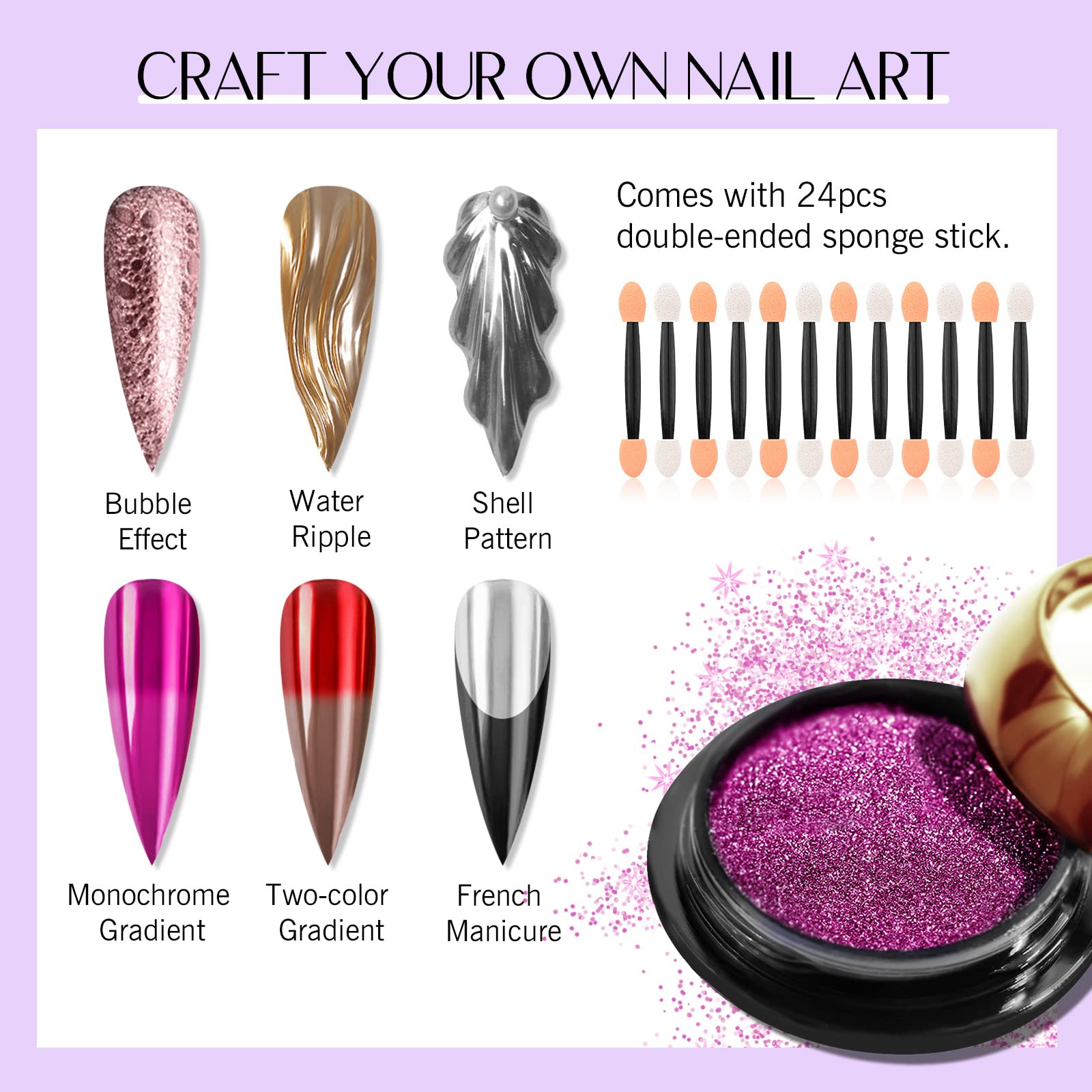 SAVILAND Chrome Nail Powder Set: 24 Metallic Colors for Gel, Acrylic & Nail Art