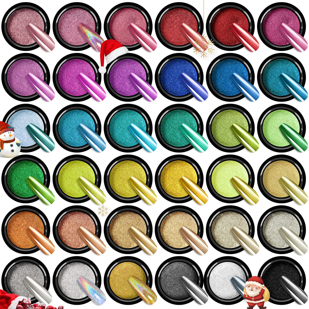 Saviland Chrome Nail Powder Set – 36 Colors, Mirror & Holographic Finish