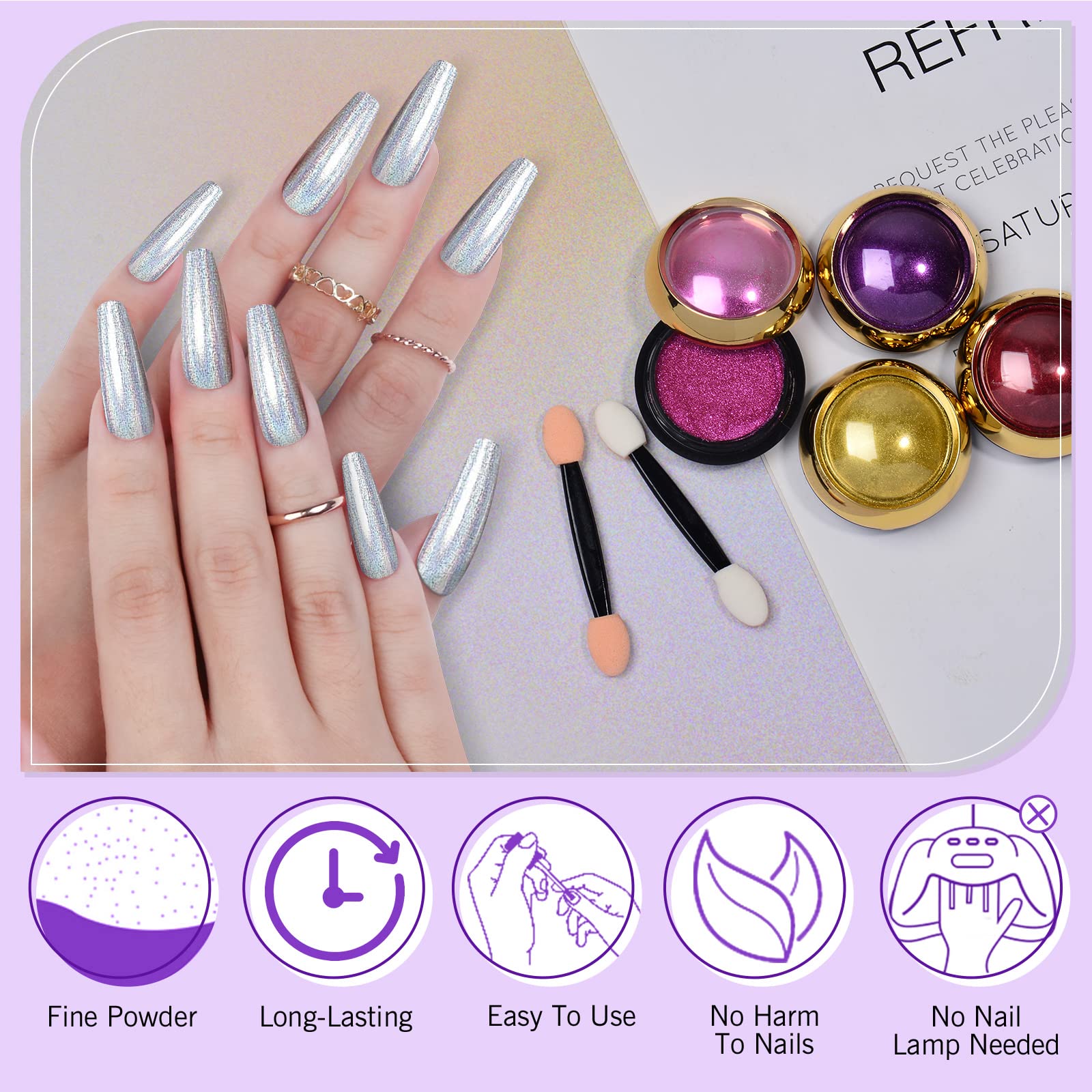 SAVILAND Chrome Nail Powder Set: 24 Metallic Colors for Gel, Acrylic & Nail Art