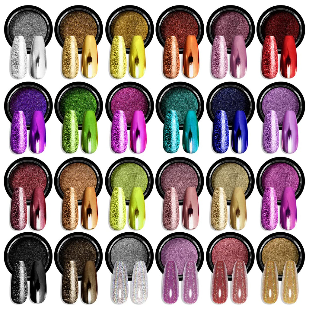 SAVILAND Chrome Nail Powder Set: 24 Metallic Colors for Gel, Acrylic & Nail Art