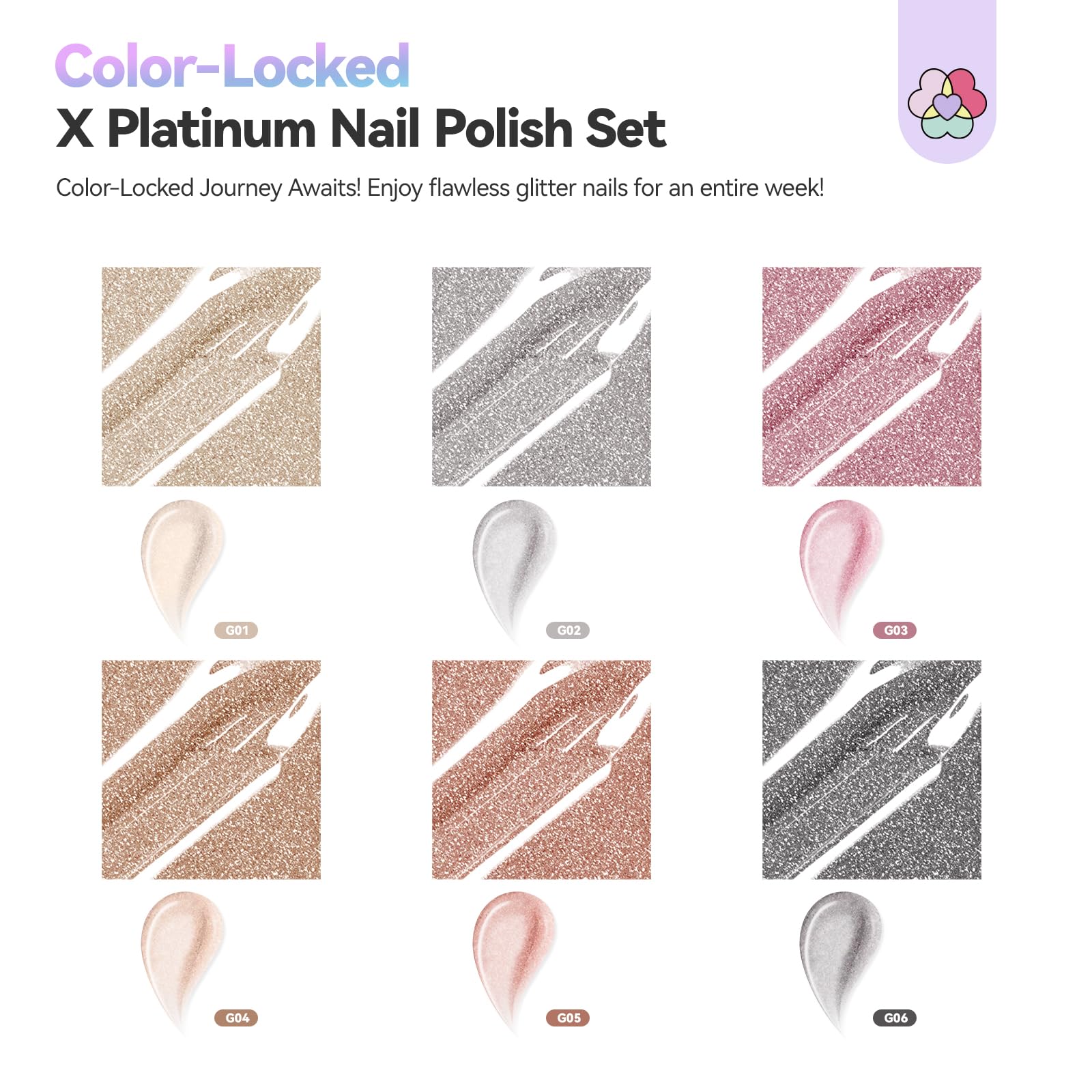 SAVILAND Color Artistry Glitter Nail Polish Set – 6 Holographic Diamond Shine Shades (Quick-Dry, Non-Gel)