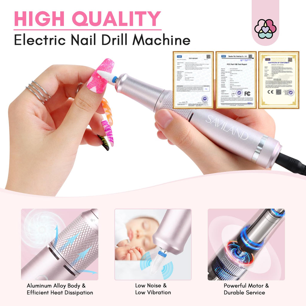 SAVILAND Professional Nail Drill – 40000 RPM Portable Electric Nail File for Salon & Home