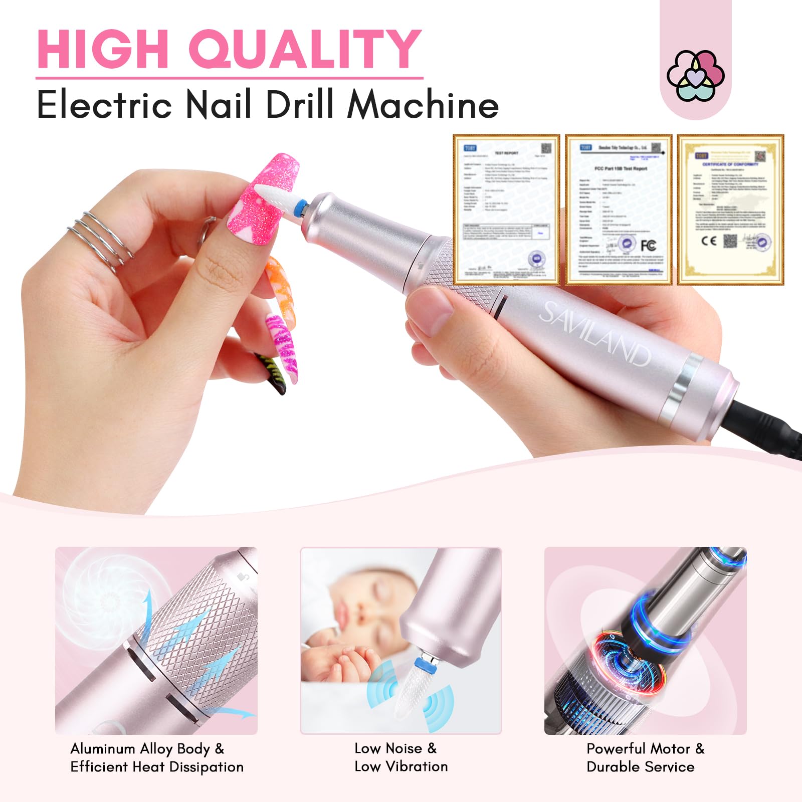 SAVILAND Professional Nail Drill – 40000 RPM Portable Electric Nail File for Salon & Home