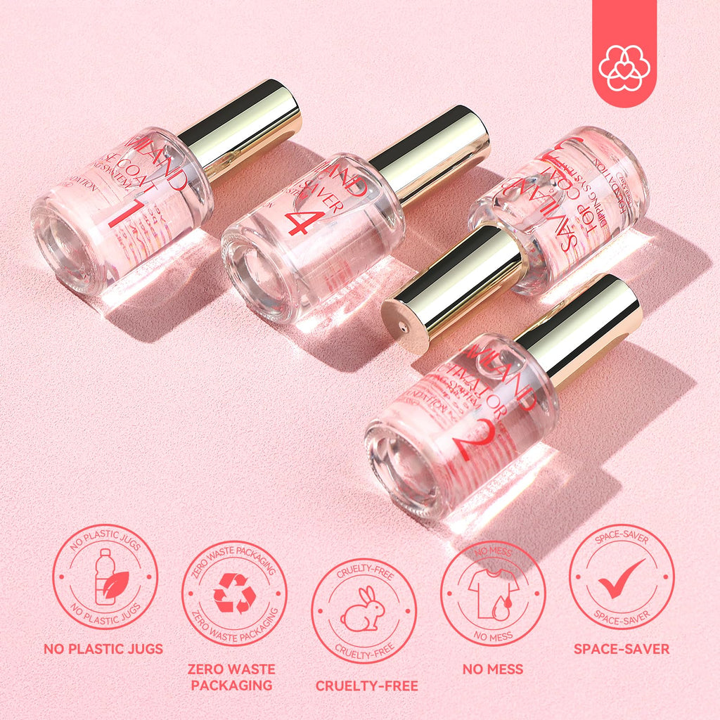 SAVILAND Dip Powder Liquid Set – HEMA-Free Base/Top Coat, Activator, Brush Saver, Nail Files (10 Pcs)