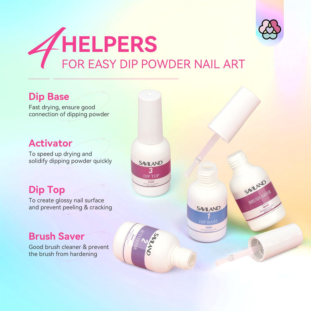 SAVILAND Dip Powder Nail Kit Starter – 29 Pcs Set with Base, Top Coat, Activator
