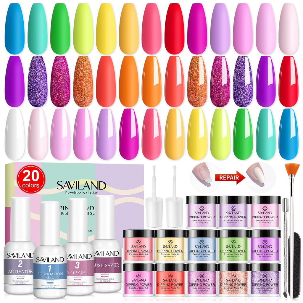 SAVILAND Dip Powder Nail Kit Starter – 29 Pcs Set with Base, Top Coat, Activator