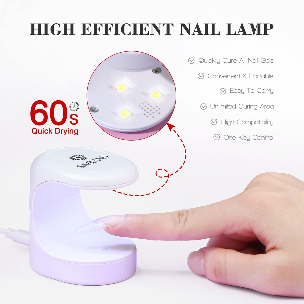 SAVILAND Nail Kit for Beginners — All-in-One Coffin Tips, 4-in-1 Glue & Mini UV Lamp