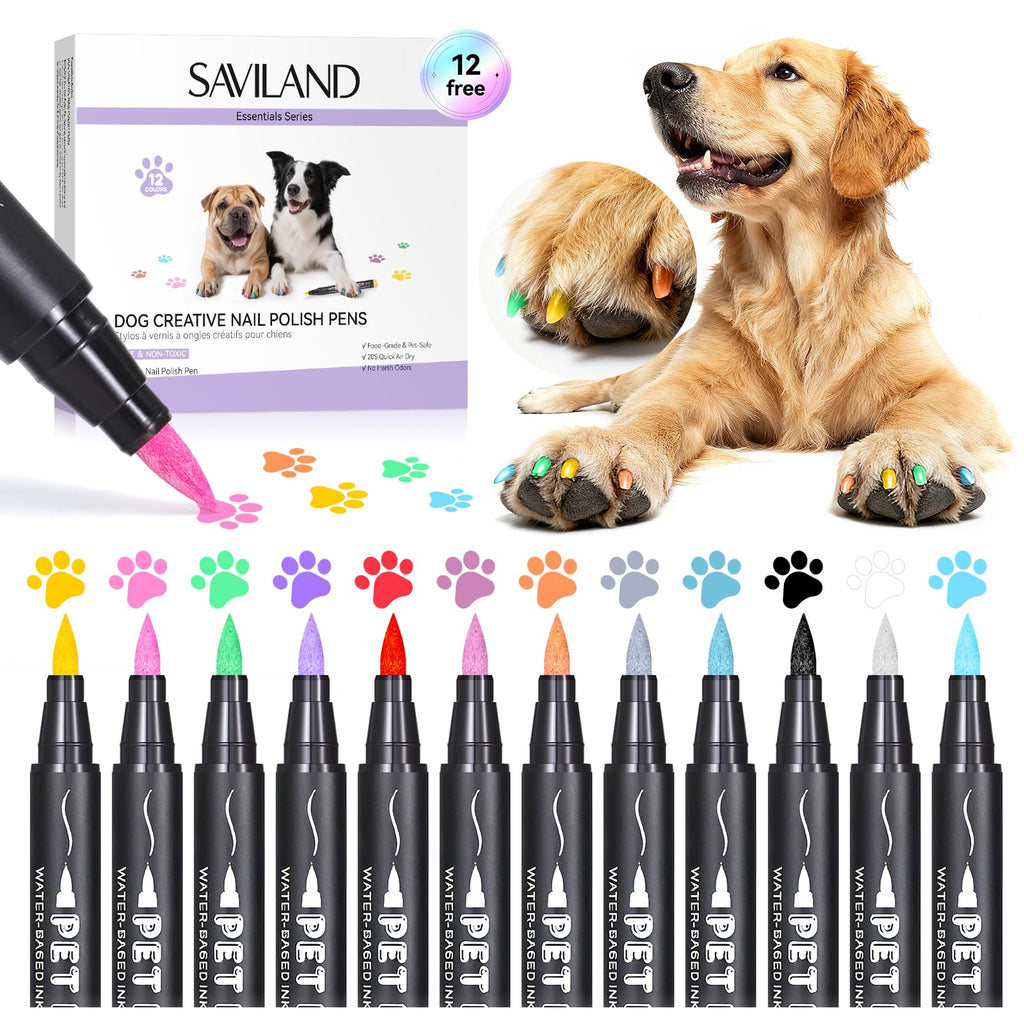 SAVILAND Dog Nail Polish Pens – 12-Color Quick-Dry Pet Nail Art Set