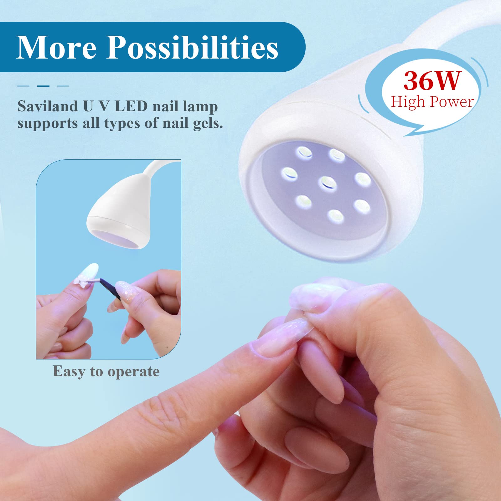 SAVILAND 36W Mini UV Nail Lamp – Portable Dual UV/LED Gel Nail Curing Light with Brush Holder