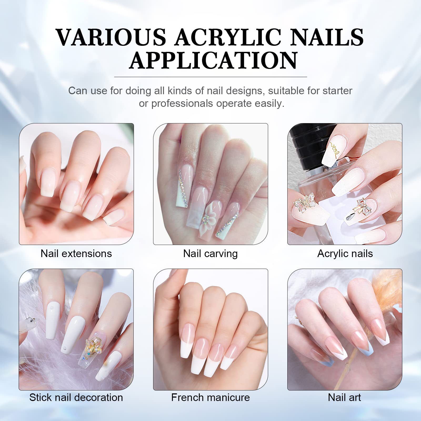 SAVILAND White Acrylic Nail Powder 150g – Large Capacity for DIY & Salon Use (No Lamp Needed)