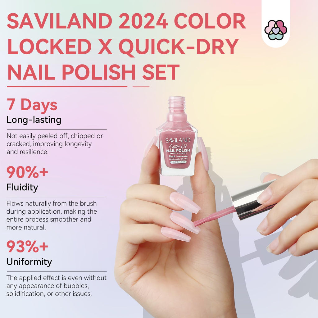 SAVILAND Quick Dry Nail Polish 6-Piece Nude Pink Set | Color Locked X Tech