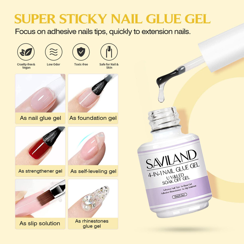 SAVILAND Gel Nail X Kit – 500 Square Tips, 4-in-1 Glue Gel, Mini Lamp & 20,000 RPM Drill