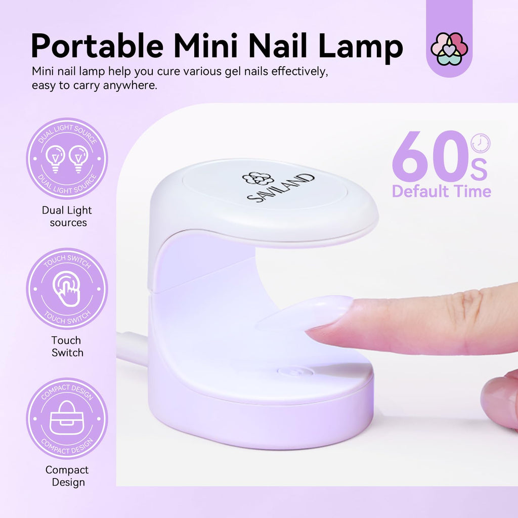 SAVILAND Gel Nail X Kit Short Square – 500 Tips, Mini Lamp, DIY Home Manicure