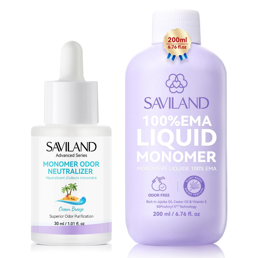 SAVILAND EMA Monomer 200ml + Ocean Breeze Odor Neutralizer 30ml (MMA-Free, Non-Yellowing) – Acrylic Liquid Set