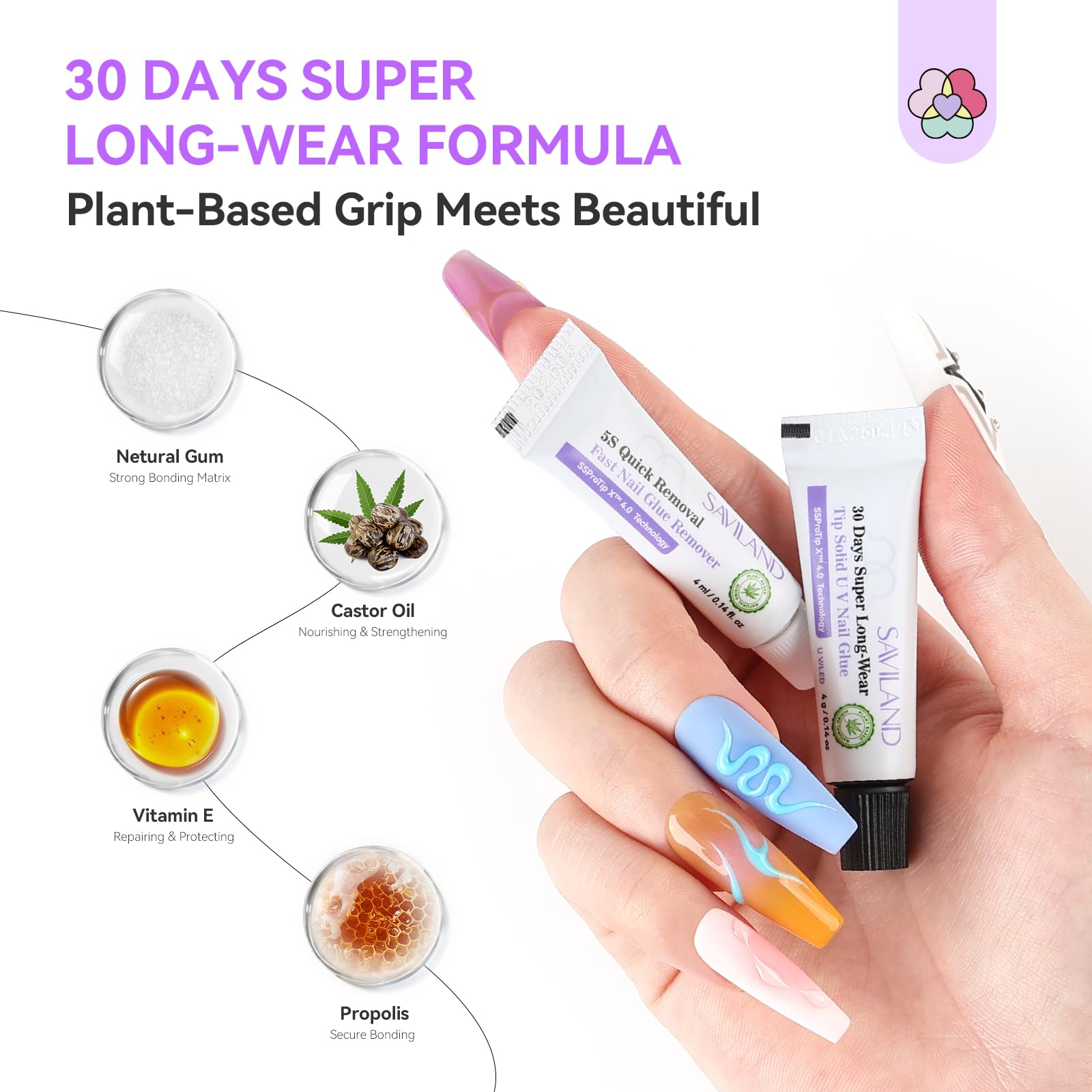 SAVILAND Solid Nail Glue Gel & Remover Kit — 10-Pack Travel-Ready Press-On Nails Tool Set