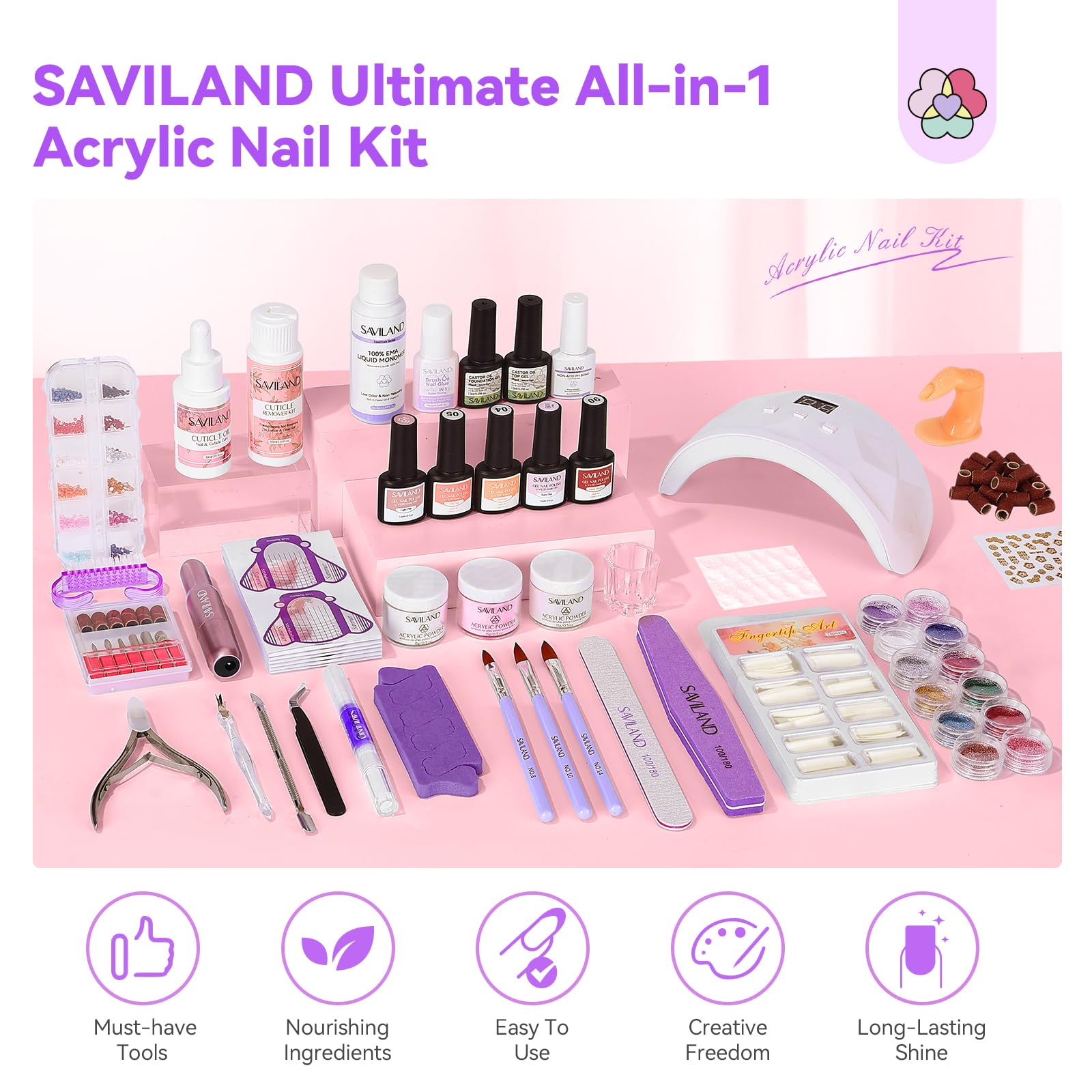 SAVILAND Essentials Acrylic Nail Kit for Beginners | All-in-1 Set