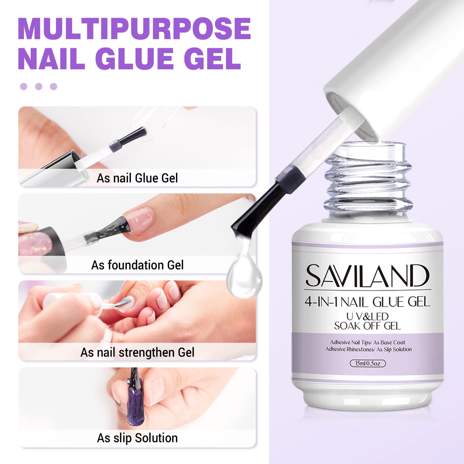 SAVILAND Gel Nail Glue with Lamp Duo – 15ml Glue + UV/LED Nail Lamp for DIY Extensions