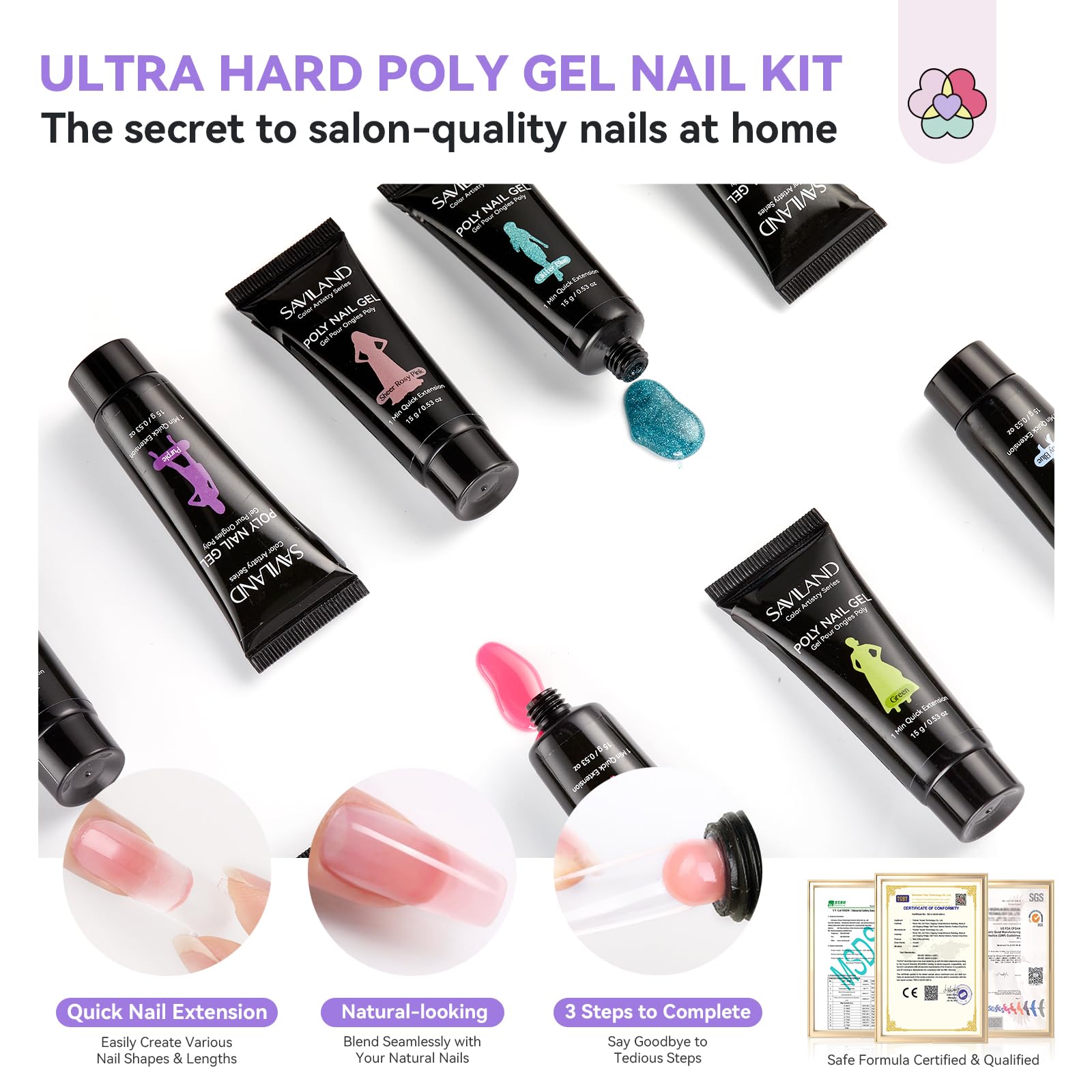 SAVILAND Poly Gel Nail Kit – 36 Colors Starter Set with Mini UV Lamp, Slip Solution & Tools