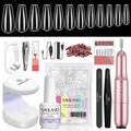 SAVILAND Gel Nail Kit with UV Light | At-Home Manicure Set with 500 Short Coffin Tips, 4-in-1 Glue, Drill & Mini Lamp