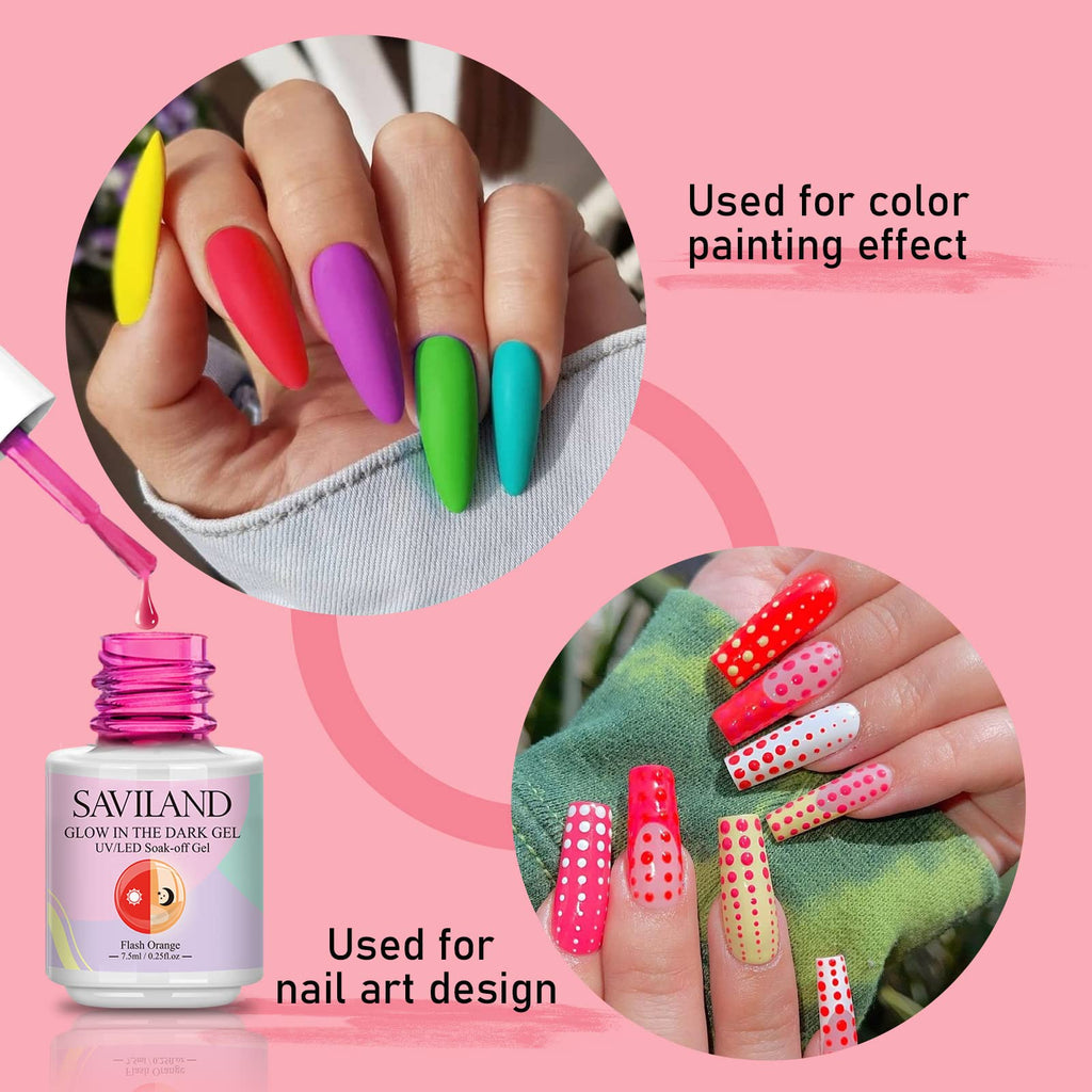 SAVILAND Glow-in-the-Dark Gel Nail Polish Set — 12 Neon Halloween Colors