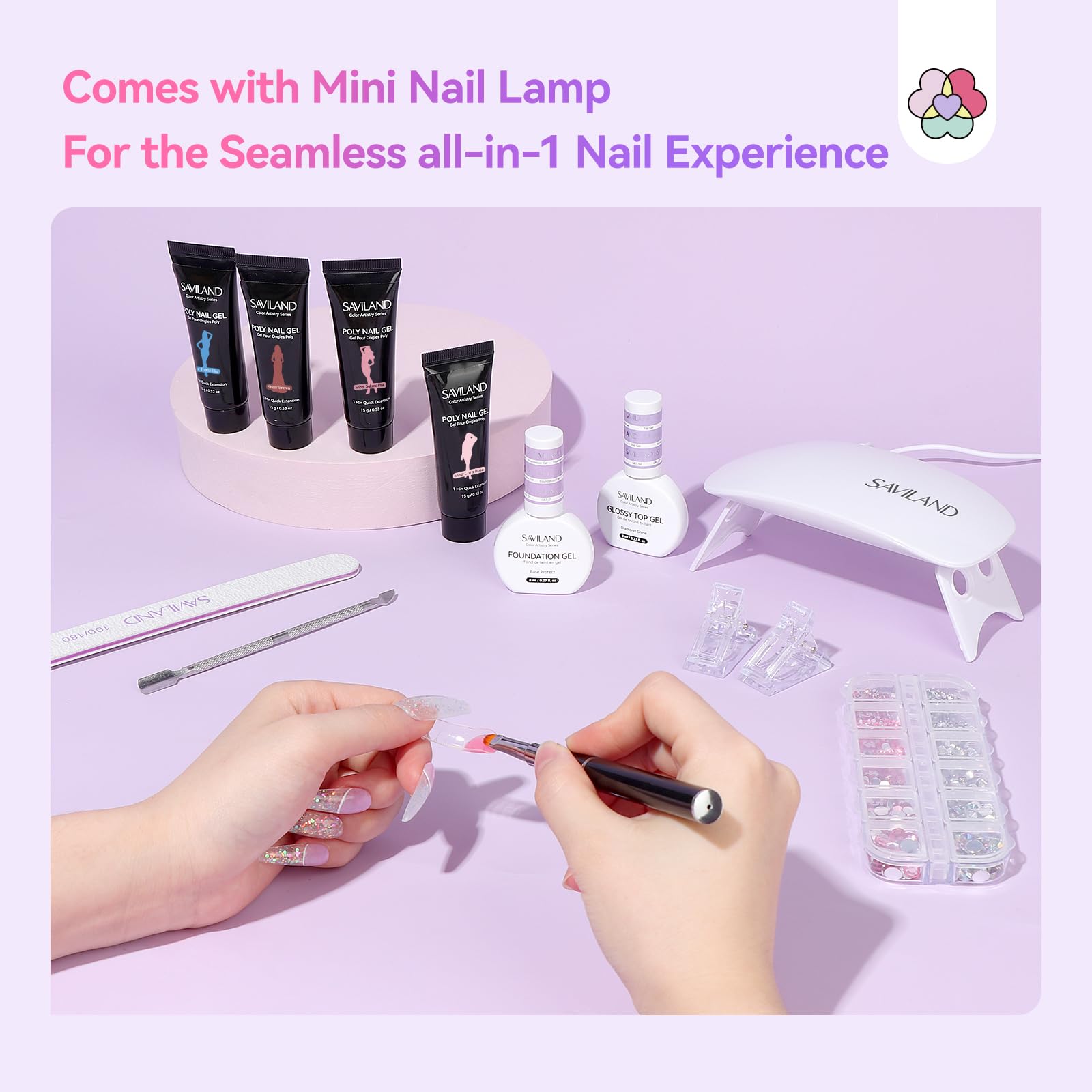 SAVILAND Poly Gel Nail Kit for Starter — 36 Colors, Slip Solution, Mini UV/LED Lamp | All-in-1 Kit